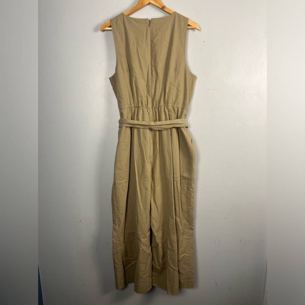 J.Crew Factory Khaki Linen Blend sleeveless belted jumpsuit size 14 - Picture 6 of 11